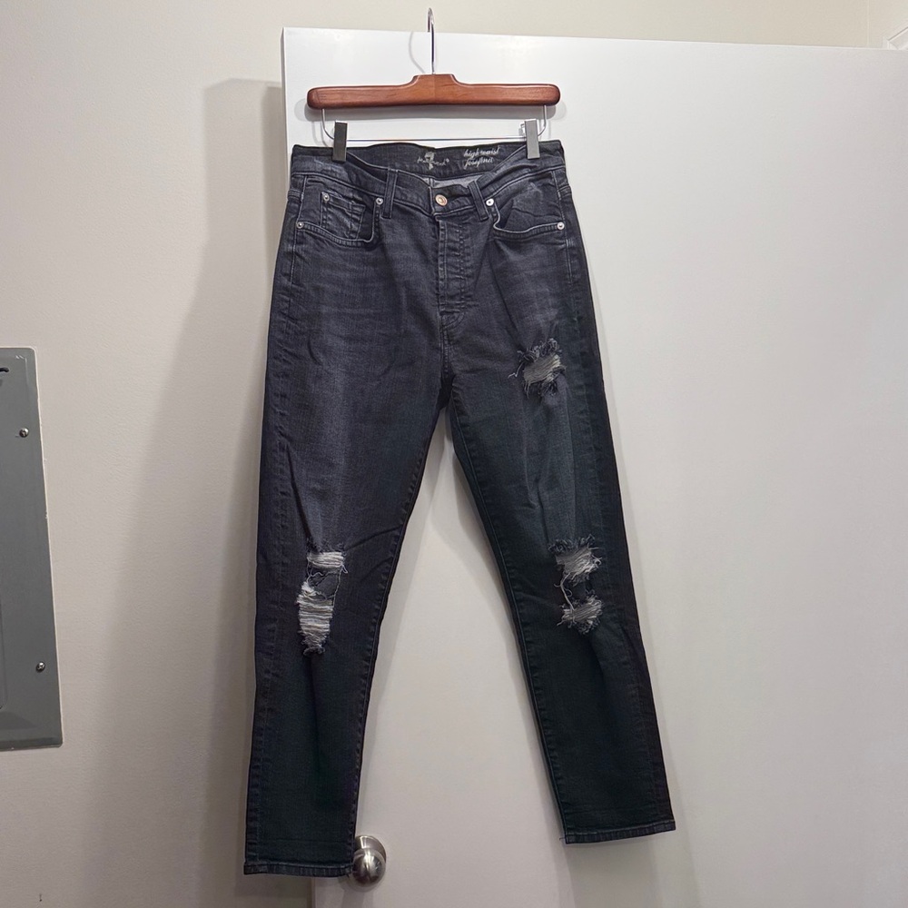 7 For All Mankind Black Distressed Boyfriend Jeans